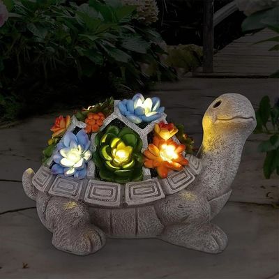 Succulent 7 LED Lampu Taman Surya Patung Luar Ruang Penyu untuk Patio Balkon Hadiah Rumah Baru Unik